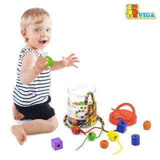 Rijgkralen in doosje - 30 kralen en 4 veters